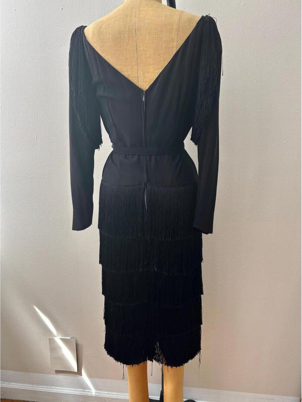Vintage 1940s Black Belted Fringe Cocktail Dress - Picture 7 of 8